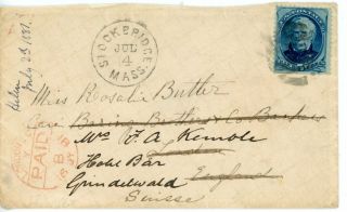 United States - - Cover From Stockbridge,  Mass.  To London 1881 With Scott 185
