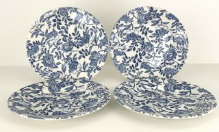 Churchill Blue Peony Smooth Salad Plates 8 " Floral Chintz England (set Of 4)