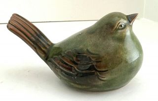 Mid Century Bird Figurine Ceramic Pottery Green & Brown 3 " H 5 " L Dated 1978 Euc