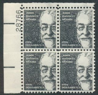Us: 1966; Sc 1295 - Mnh John Bassett Moore $5.  00,  Plate Block,  Top Left
