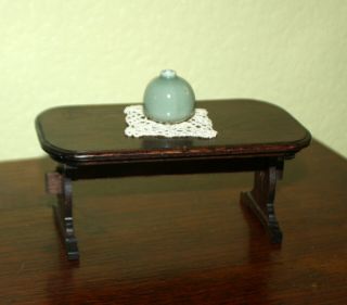 Miniature Dollhouse Dining Table,  Doily & Vase 1:12 Scale