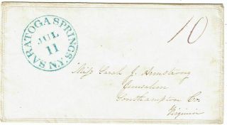 1847 Saratoga Springs,  Ny Cancel In Blue And " 10 " On Ladies Cover