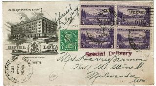 1937 Omaha,  Ne Cancel On Special Delivery Cover,  Various Rpo Cancels