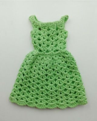Vintage Barbie Doll Fashion Crochet Dress Lime Green