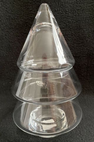 Crate & Barrel Krosno Poland Glass Christmas Tree Candy Dish With Lid,