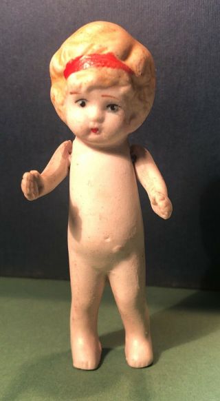 Vintage 1930s Japan Bisque Girl Doll Figurine 3 1/2 " Tall