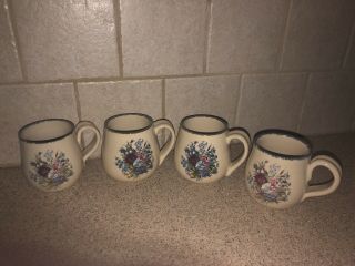 Home And Garden Party Stoneware Set FLORAL —5pc set - 4 mugs,  1 platter RETIRED 3