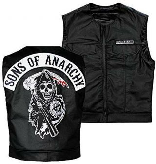 Sons Of Anarchy Officially Licensed Black Biker Vest With Reaper Patch - Size: Xl