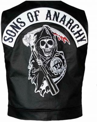Sons Of Anarchy Officially Licensed Black Biker Vest with Reaper Patch - Size: XL 2