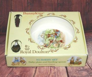 Vtg Royal Doulton Bunnykins Nursery Set Two Piece Baby Bowl And Spoon 1988