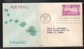 Ace 16 Artist Fdc Cachet C46 Diamond Head.  80c Hawaii Airmail Stamp Cover