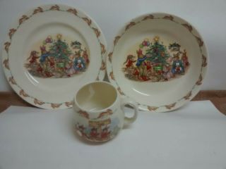 Peter Rabbit Bunnykins,  3 Pc Royal Doulton Mug,  Christmas Plate And Bowl