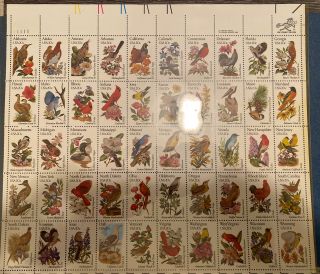 Us Stamps - Sc - 1953 - 2002 - State Birds - Pane Of 50 - Cv $27.  50