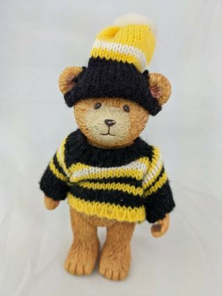 Russ Teddy Bear Figure 5 " Plastic Black Yellow Sweater Hat