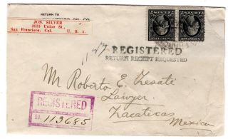 507 Pair 7c Washington Registered San Francisco Ca To Mexico 1920