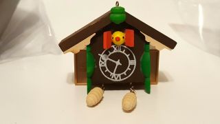 Dollhouse Miniature Wooden Cuckoo Clock With Pine Cone Weights On Chain And Bird