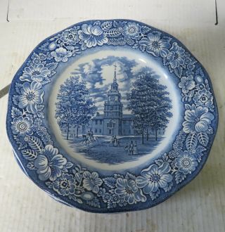 Liberty Blue Historic Colonial Scenes 7 Dinner Plates 10 " Independence Hall