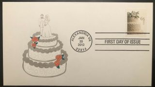 2012 Wedding Cake Fdc First Day Hand Drawn Cachet Bride And Groom