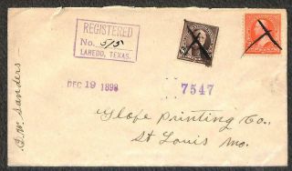 Usa 267 & 272 Stamps Laredo Texas To St.  Louis Missouri Registered Cover 1898