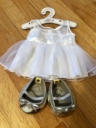 Build A Bear Pretty White Dress With Silver Dress Shoes Set