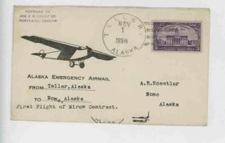 Mr Fancy Cancel Teller Alaska Emergency Air Mail 11/1/38 Cvr 264