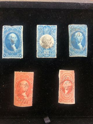 Us Revenue Stamp Lot 5 Stamps - R12s,  R87 (2),  R83c,  R76c