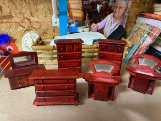 6 Vintage Wood Dollhouse Dresser Chest On Chest Vanity Dresser W/mirror Wow