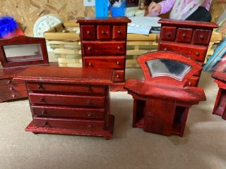 6 Vintage Wood Dollhouse Dresser Chest on Chest Vanity Dresser w/Mirror WOW 2