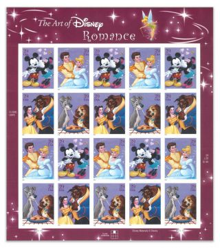 Usa 2006 The Art Of Disney Romance Stamp Sheetlet Of 20 Self - Adhesive Muh