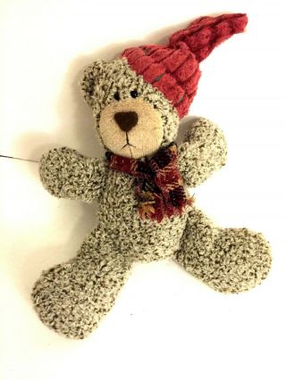Russ Berrie Cordy Teddy Bear Plush 9” Red Hat And Scarf - Beige Gray