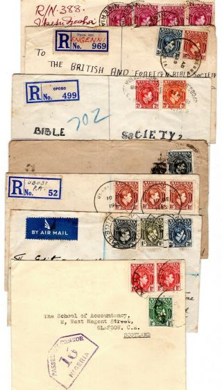 1940 - 49 Nigeria To Gb Covers X 7 / Post Offices / Censors.