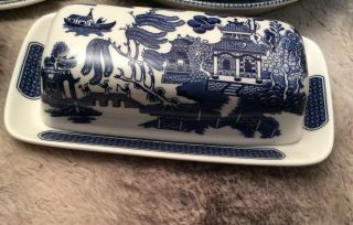 Vintage Japan Blue Willow Covered Butter Dish