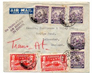 Barbados 1939 Multifranked Cover To Uk " Via Transatlantic Air Service To Europe "