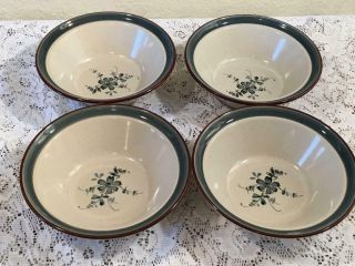 4 Noritake Stoneware Pleasure Rimmed Soup Ceral Blue Bowls 8344