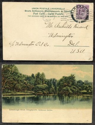 053 - Singapore 1906 Straits Settlements 3c On Picture Postcard To Usa