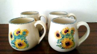 4 Home & Garden Party Stoneware Coffee Mugs Sunflower 14 Oz.