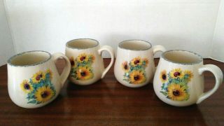 4 Home & Garden Party Stoneware Coffee Mugs SUNFLOWER 14 oz. 2