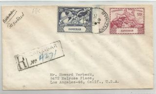 Zanzibar 1949 Upu Registered First Day Cover Sent To Usa