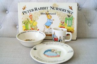 3 Piece Peter Rabbit Nursery Set By Wedgewood Mug Plate & Bowl Set