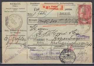 Germany 1919 Parcel Card From Gmünd To Denmark / Rrr