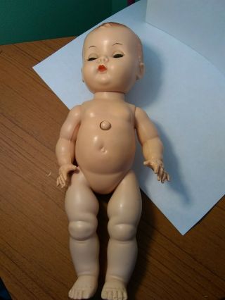 Vintage Hard Plastic 12 " Baby Doll W/push Button Nodding Head
