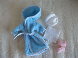 Madeline 8 " Doll Blue Hooded Bathrobe Pink Slippers Shower Cap Wash Cloth Exc