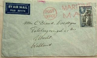 Ceylon C.  1945 Airmail Cover To Holland With Post Office Maritime Mail Postmark