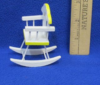 Miniature Dollhouse Doll House Furniture Wood Rocking Chair White W/ Yellow Trim