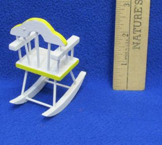 Miniature Dollhouse Doll House Furniture Wood Rocking Chair White w/ Yellow Trim 3