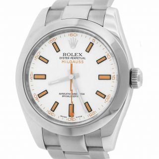 Rolex Milgauss 116400 White Anti - Magnetic Stainless Steel Oyster 40mm Watch