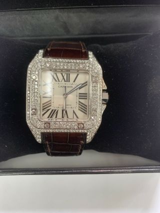 Mens Cartier Santos 100 Xl Stainless Steel Automatic Diamond Watch