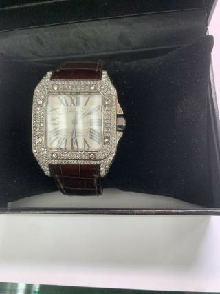 Mens Cartier Santos 100 XL Stainless Steel Automatic Diamond Watch 2