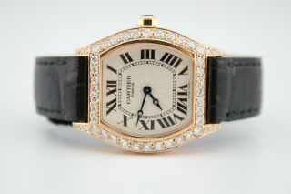 Ladies Cartier Tortue 18k Rose Gold Diamond Encrusted Watch Ref: W1540251