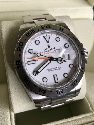 Rolex Explorer Ii 216570 Polar White Orange Stainless Steel 42mm Gmt Date Watch